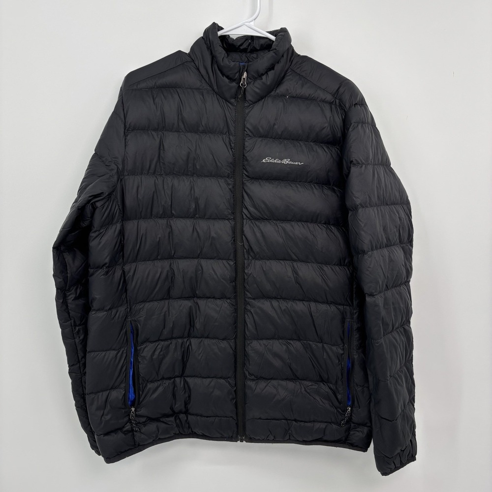 Eddie Bauer EB650 Down Puffer Jacket Mens Medium Black Full Zip Quilted